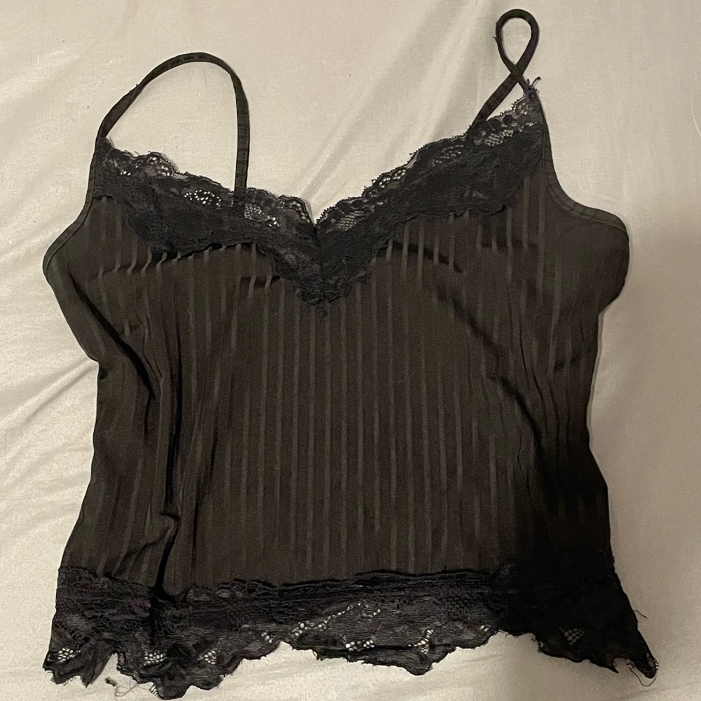 Black Lace Trimmed Spaghetti Strap Tank top Size M Y2k Tank top